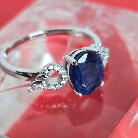 Natural Kyanite & CZ 925 Sterling Silver ring - Picture 1 of 5